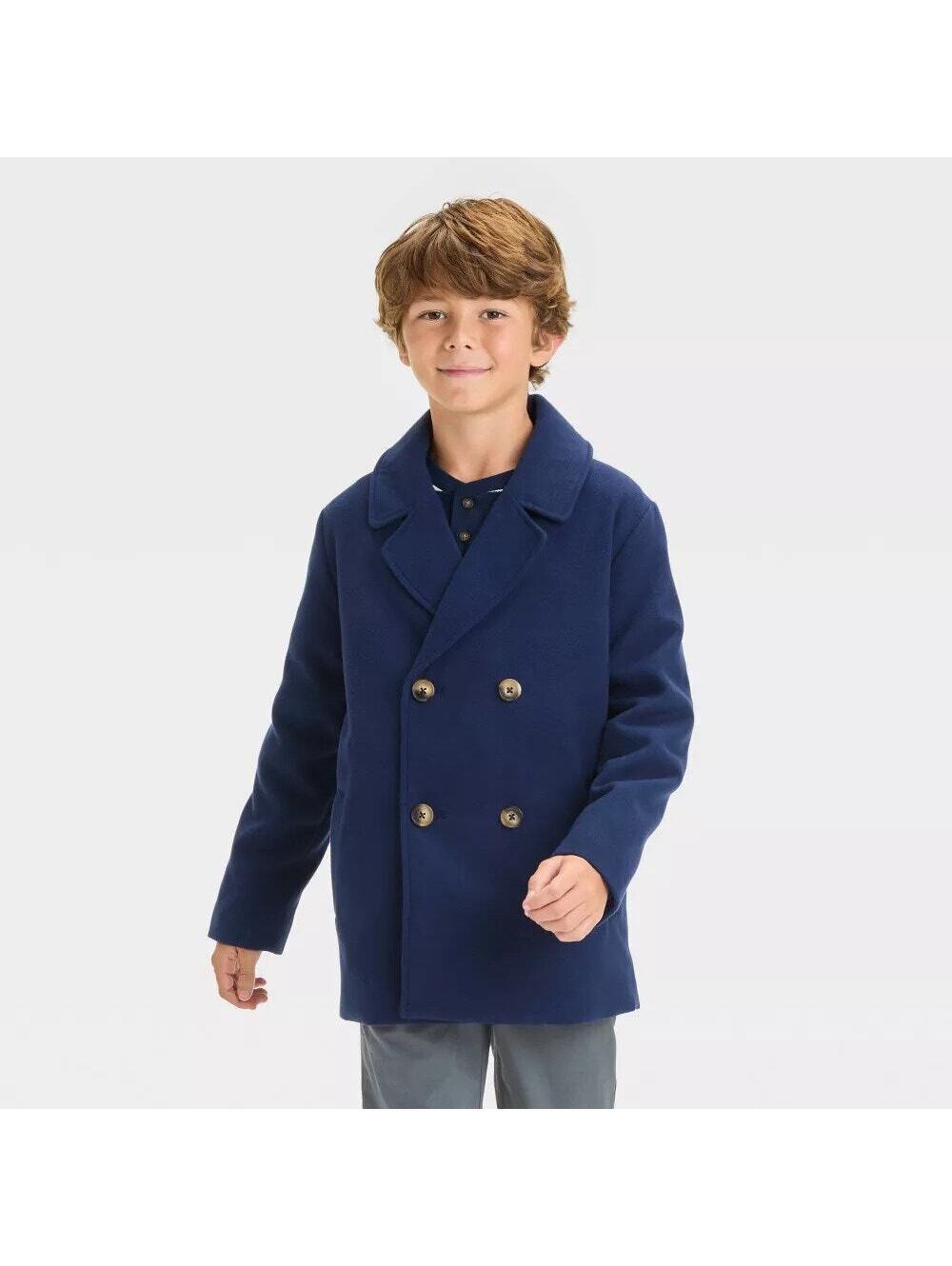 Cat & Jack NWT Boys' Solid Blue Pea Coat Size S